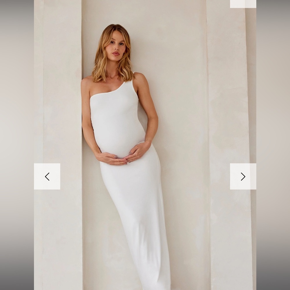 NWT Bumpsuit Maternity Elegant One-Shoulder White Dress